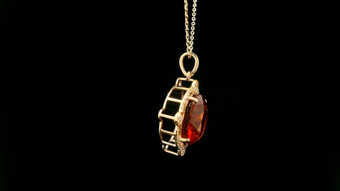 7.22 Ct Oval Hessonite 14K Gold Pendant
