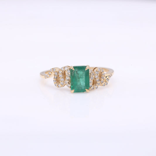 1.14 Ct Octagon Step Cut Natural Emerald 14K Gold Ring
