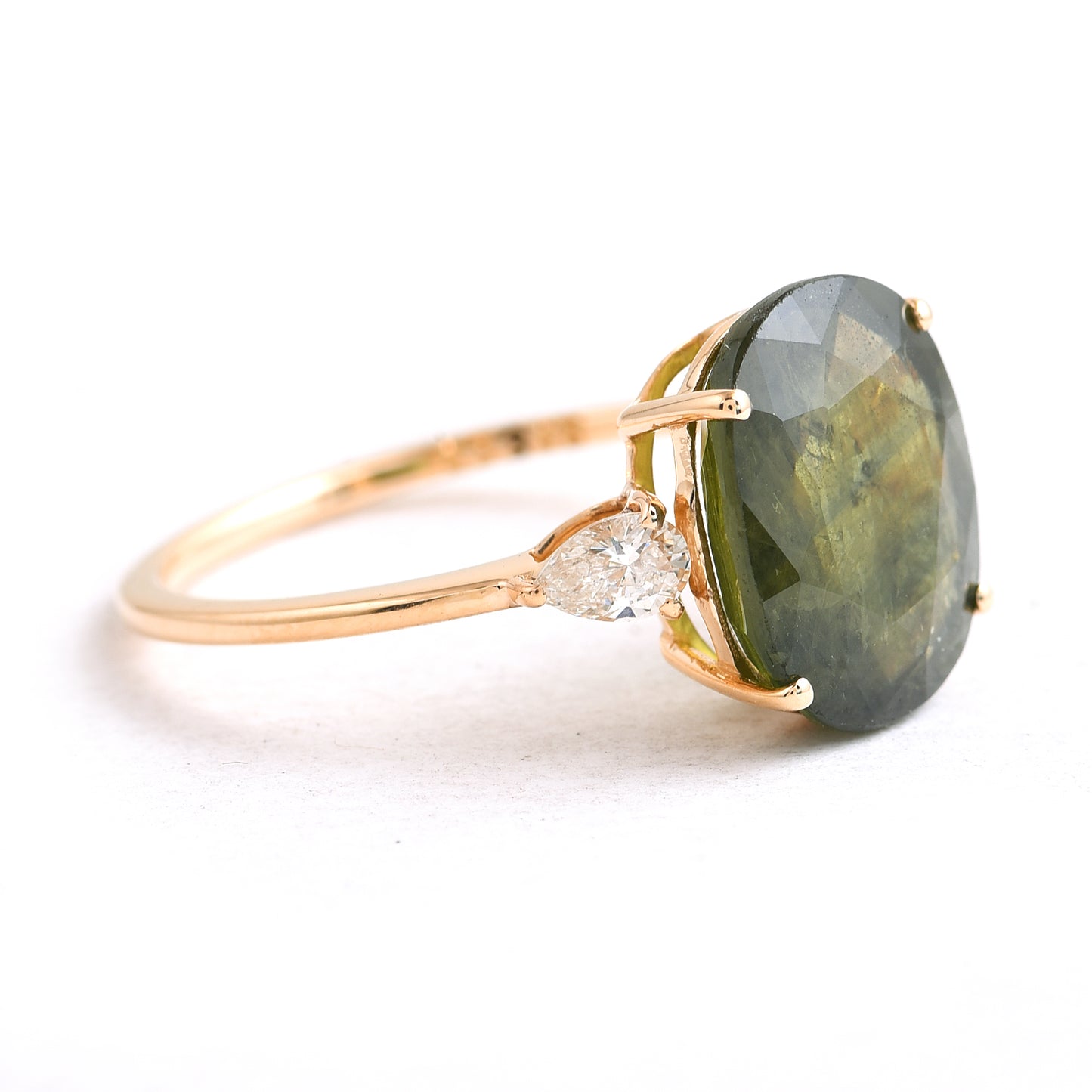 5.15 Ct Oval Green Sapphire 14K Gold Ring