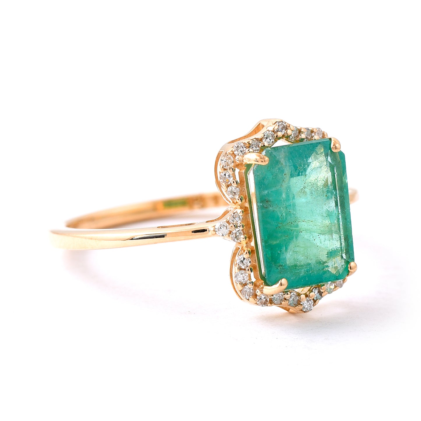 2.02 Ct Octagon Step Cut Natural Emerald 14K Gold Ring