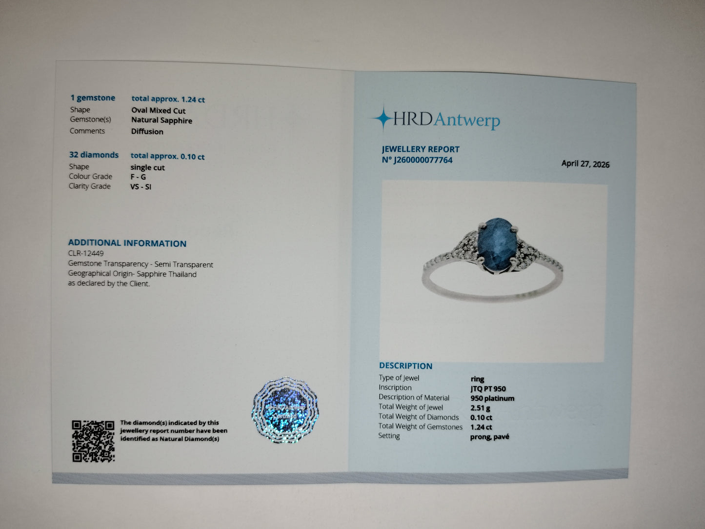 1.34 Ct Oval Mixed Cut Natural Sapphire 950 Platinum Ring