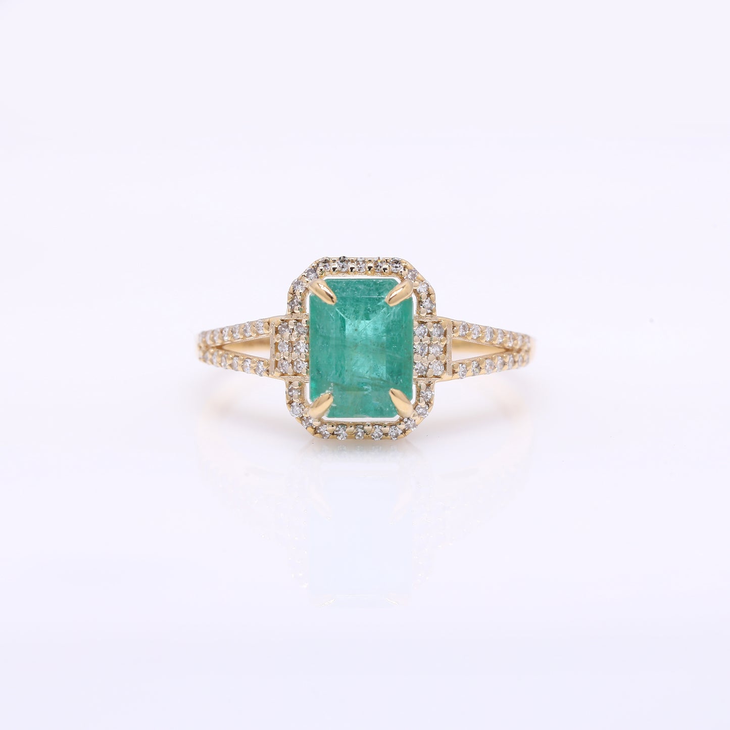 1.99 Ct Octagon Step Cut Natural Emerald 14K Gold Ring