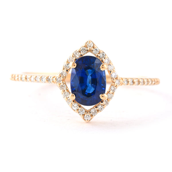 1.16 Ct Oval Mixed Cut Natural Sapphire 14K Gold Ring