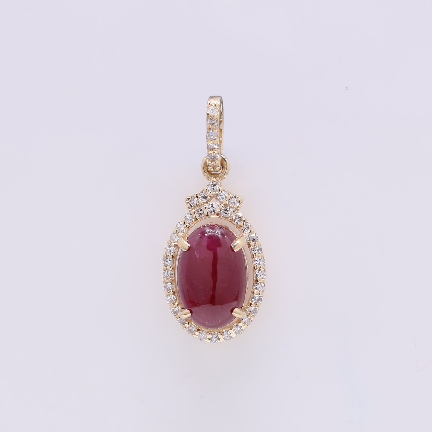 2.07 Ct Oval Cabochon Cut Natural Ruby 14K Gold Pendant