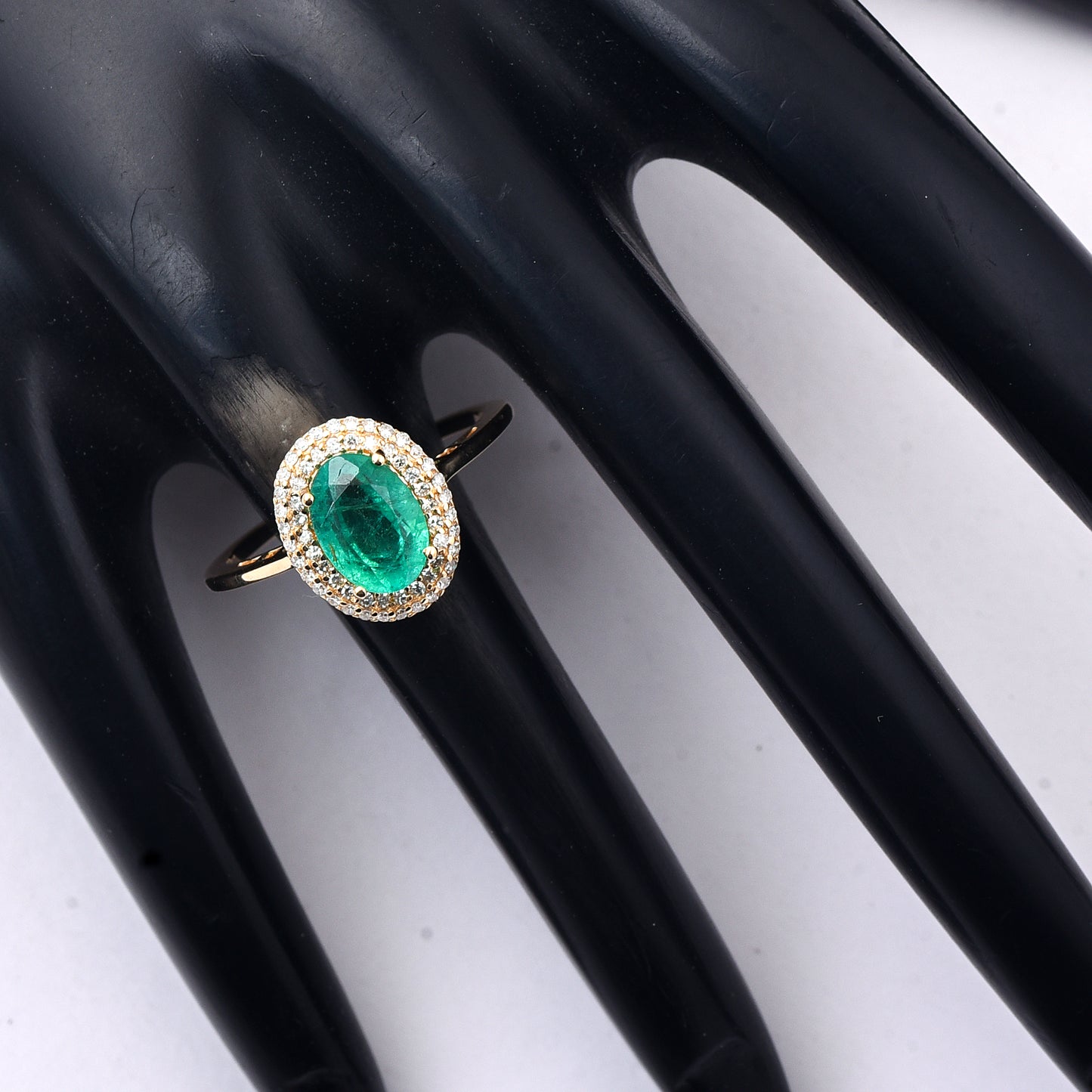1.73 Ct Oval Mixed Cut Natural Emerald 14K Gold Ring