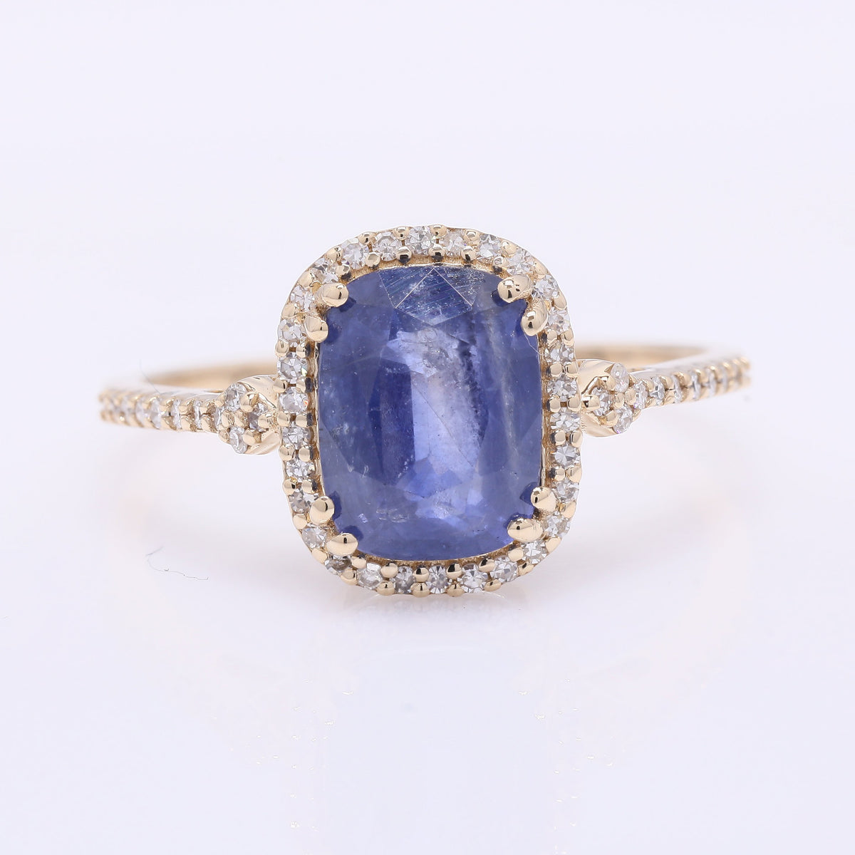 2.95 Ct Cushion Mixed Cut Natural Sapphire 14K Gold Ring