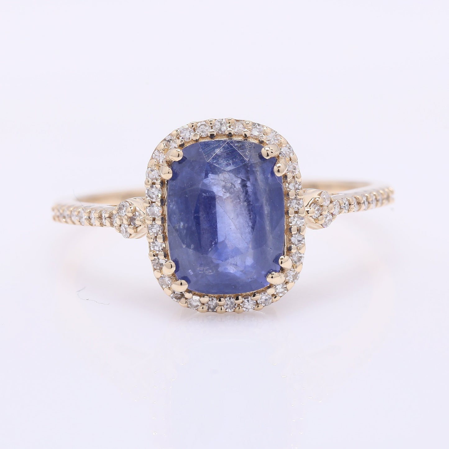 2.95 Ct Cushion Mixed Cut Natural Sapphire 14K Gold Ring