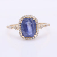 2.95 Ct Cushion Mixed Cut Natural Sapphire 14K Gold Ring