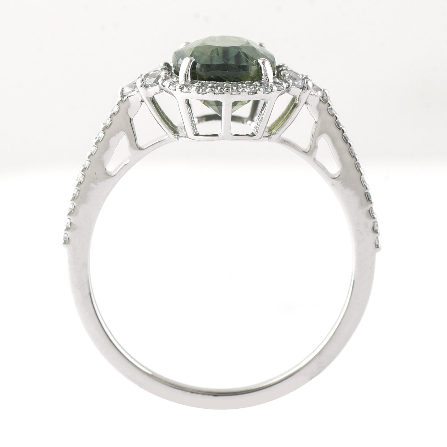 2.83 Ct Cushion Mixed Cut Natural Green Sapphire 950 Platinum Ring