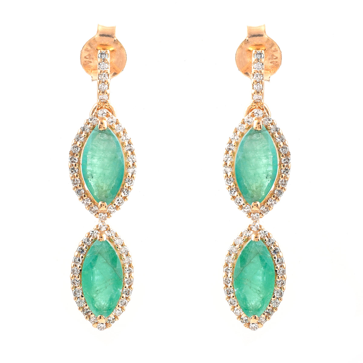 2.24 Ct Marquise Mixed Cut Natural Emerald 14K Gold Earrings