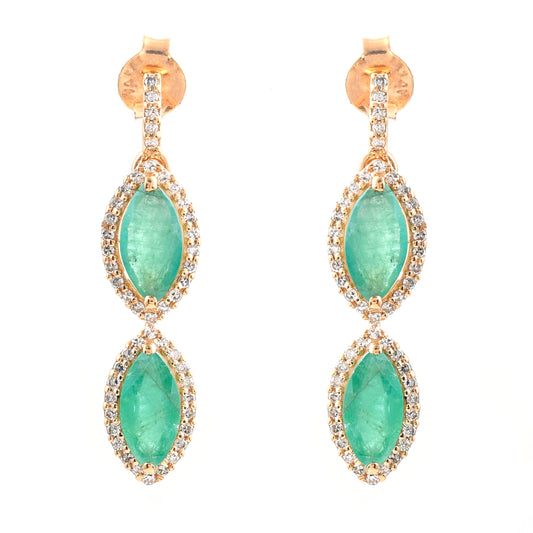 2.24 Ct Marquise Mixed Cut Natural Emerald 14K Gold Earrings