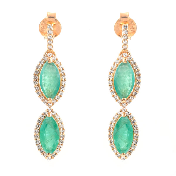 2.24 Ct Marquise Mixed Cut Natural Emerald 14K Gold Earrings