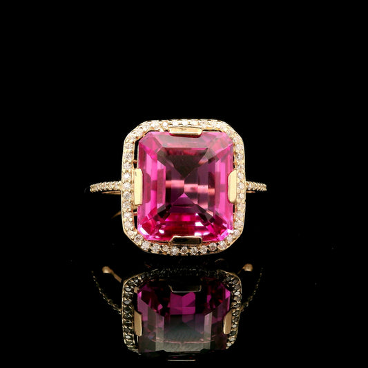 8.41 Ct Emerald Cut Lab Grown Pink Sapphire 14K Gold Ring