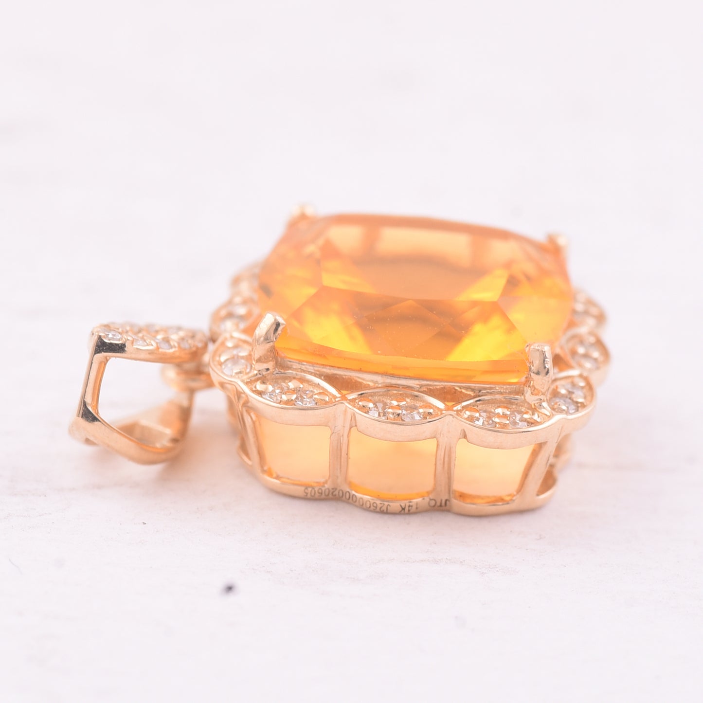 2.69 Ct Cushion Mixed Cut Natural Fire Opal 14K Gold Pendant