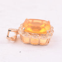 2.69 Ct Cushion Mixed Cut Natural Fire Opal 14K Gold Pendant
