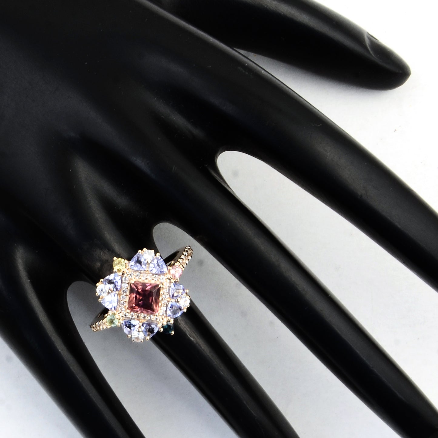 2.04 Ct Square Multi Tourmaline 14K Gold Ring