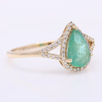 1.01 Ct Pear Mixed Cut Natural Emerald 14K Gold Ring