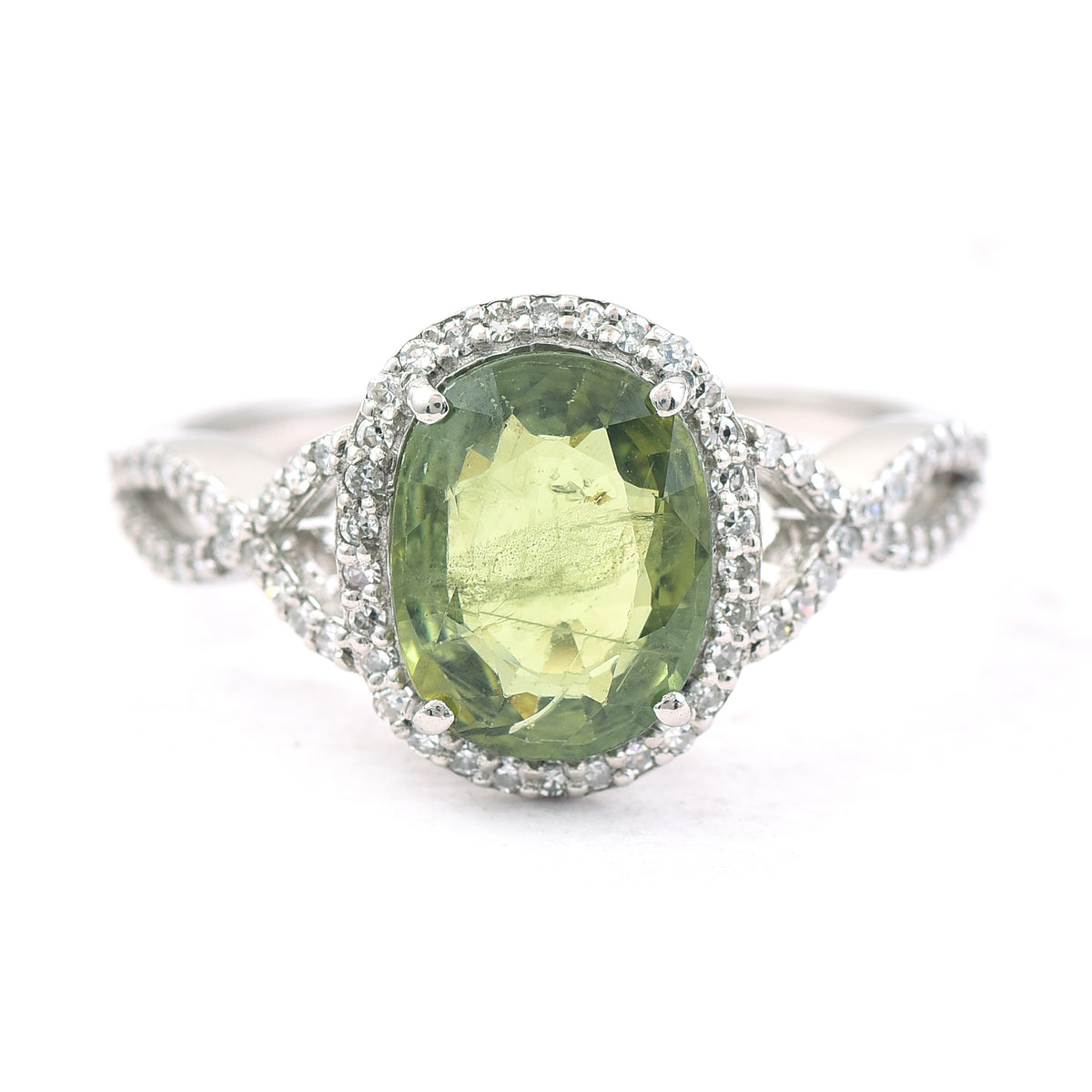 2.62 Ct Oval Mixed Cut Natural Green Sapphire 950 Platinum Ring