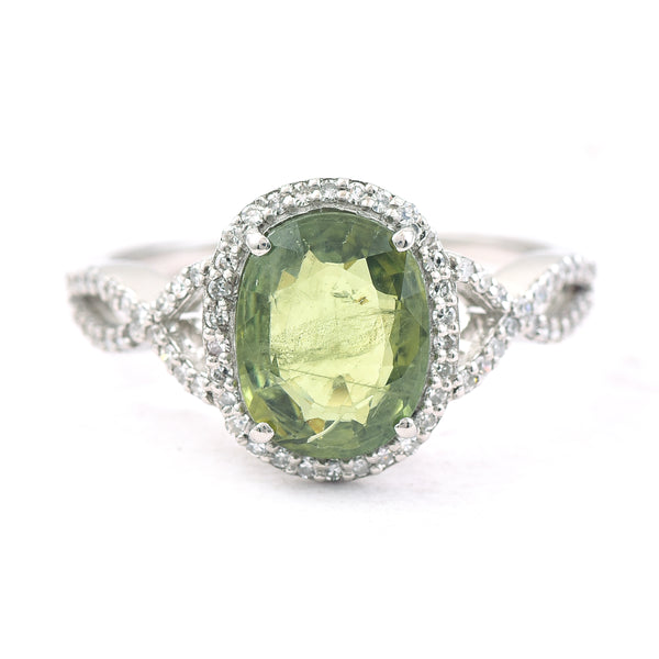 2.62 Ct Oval Mixed Cut Natural Green Sapphire 950 Platinum Ring