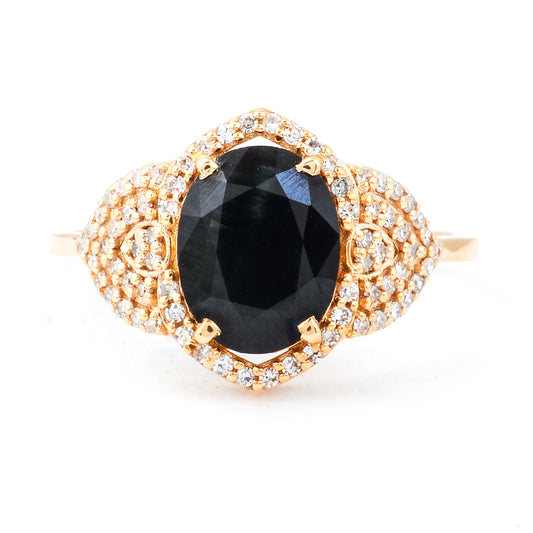2.21 Ct Oval Mixed Cut Natural Sapphire 14K Gold Ring