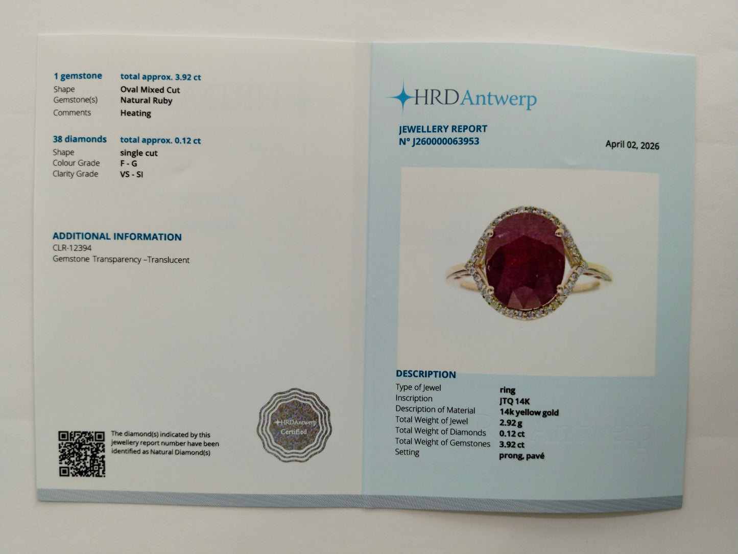 4.04 Ct Oval Mixed Cut Natural Ruby 14K Gold Ring