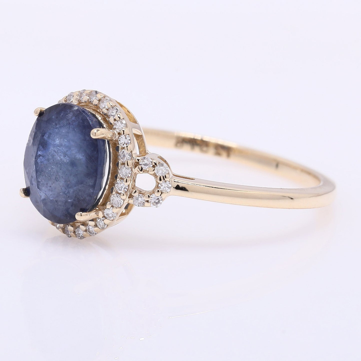 2.18 Ct Oval Mixed Cut Natural Sapphire 14K Gold Ring