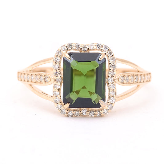 1.48 Ct Octagon Step Cut Natural Tourmaline 14K Gold Ring
