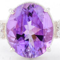 4.55 Ct Oval Amethyst, Cubic Zirconia, 925 Sterling Silver Ring