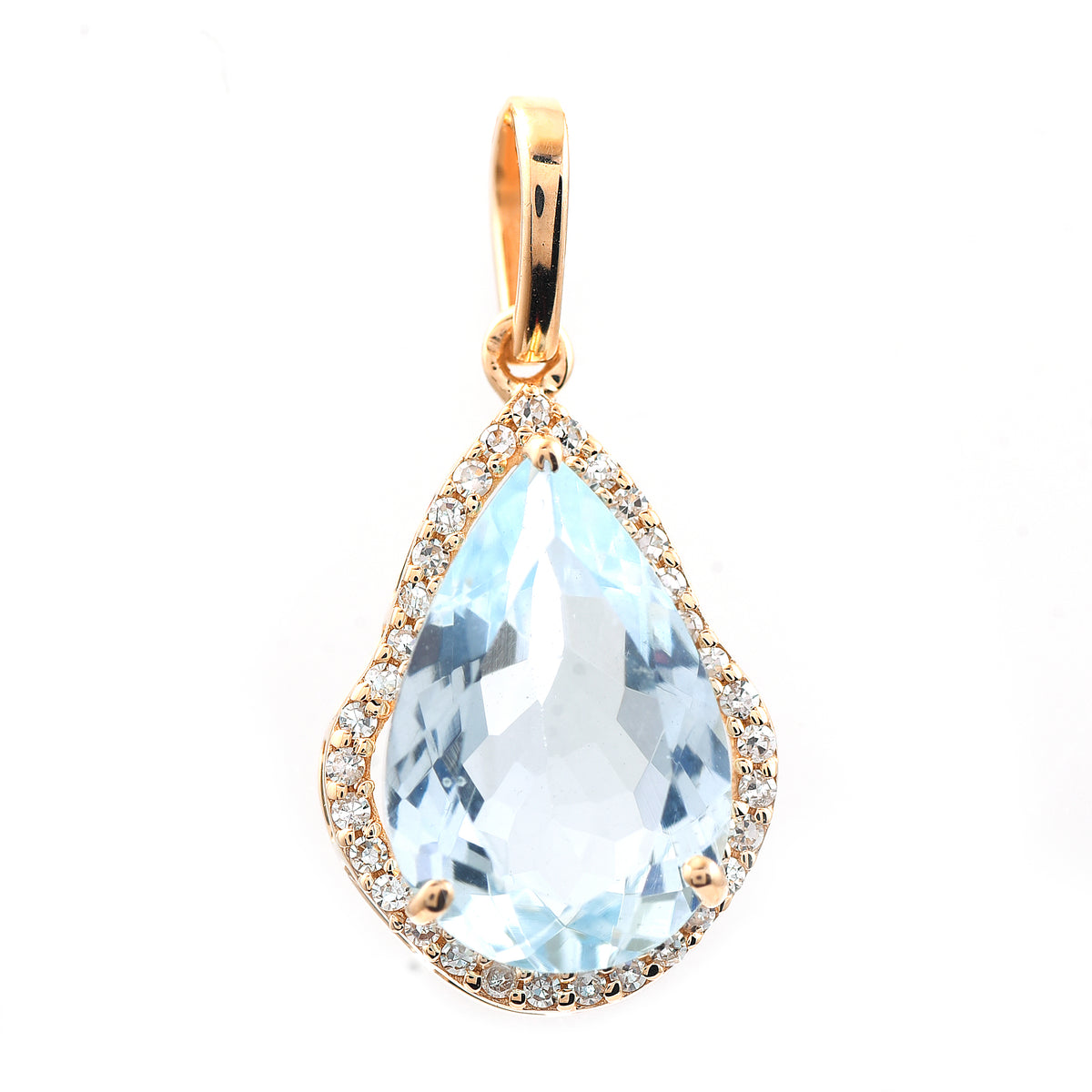 2.41 Ct Pear Mixed Cut Natural Aquamarine 14K Gold Pendant