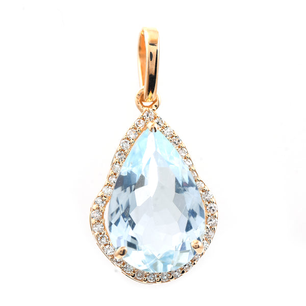 2.41 Ct Pear Mixed Cut Natural Aquamarine 14K Gold Pendant
