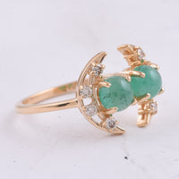 1.50 Ct Round Cabochon Cut Natural Emerald 14K Gold Ring