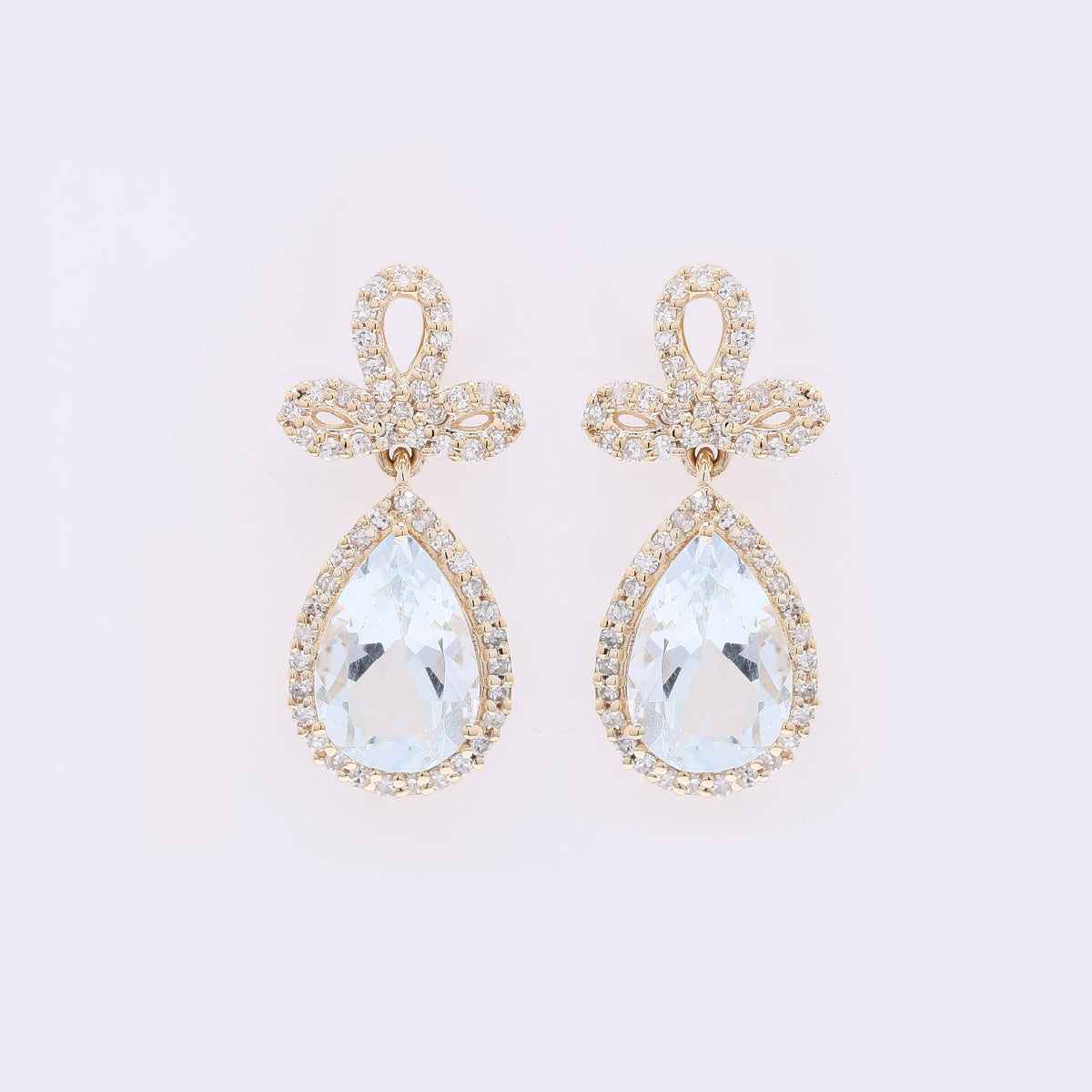 2.53 Ct Pear Mixed Cut Natural Aquamarine 14K Gold Earrings