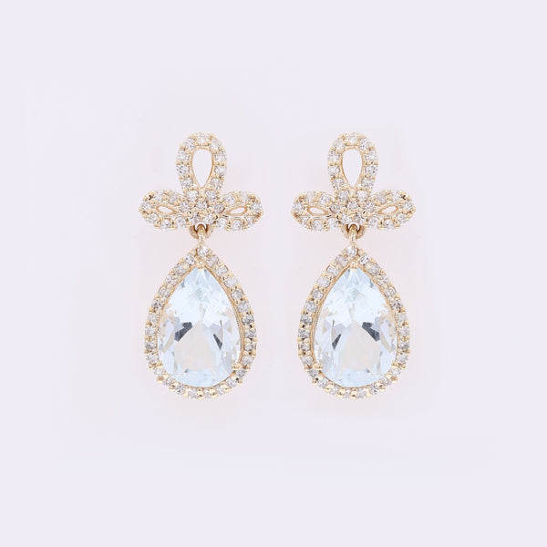 2.53 Ct Pear Mixed Cut Natural Aquamarine 14K Gold Earrings