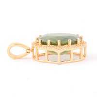 6.06 Ct Oval Mixed Cut Natural Green Sapphire 14K Gold Pendant