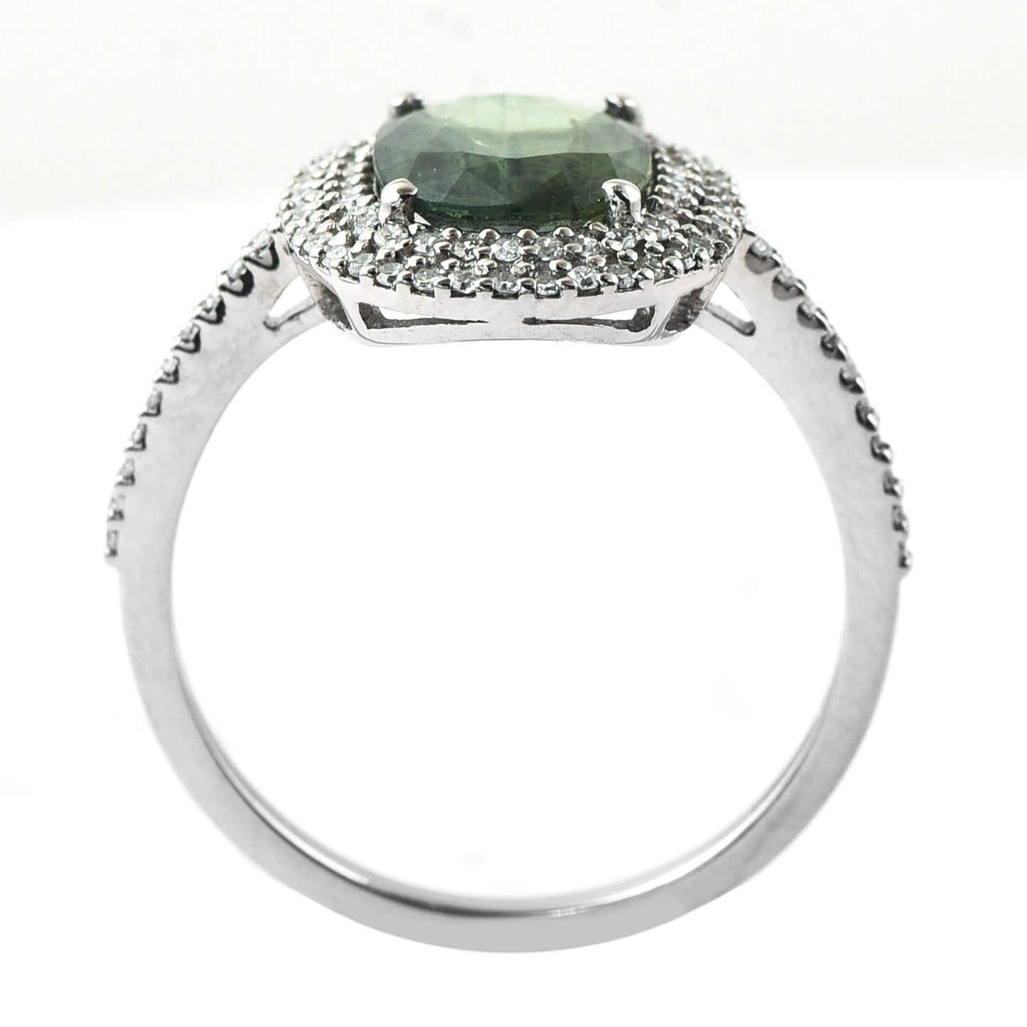 2.41 Ct Cushion Mixed Cut Natural Green Sapphire 950 Platinum Ring