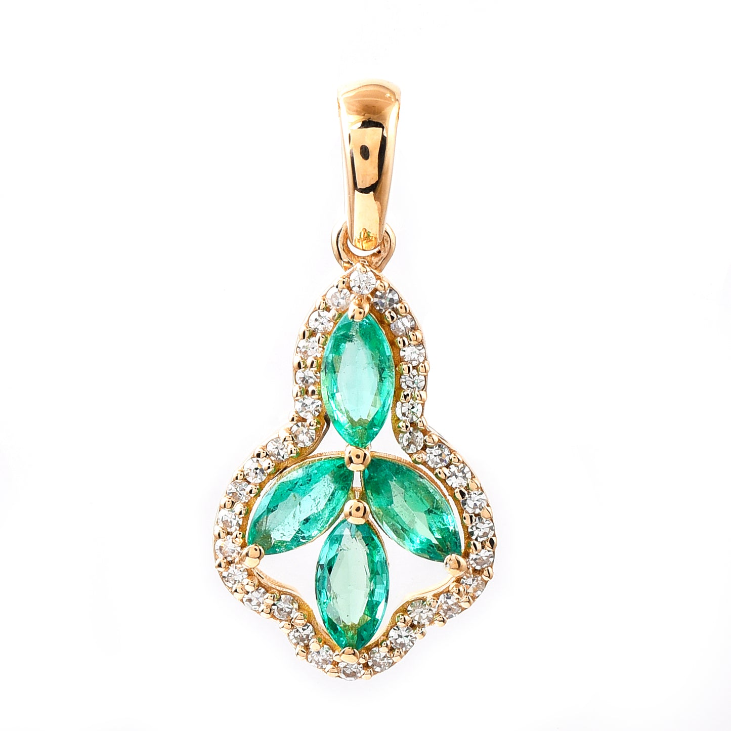 0.59 Ct Marquise Mixed Cut Natural Emerald 14K Gold Pendant