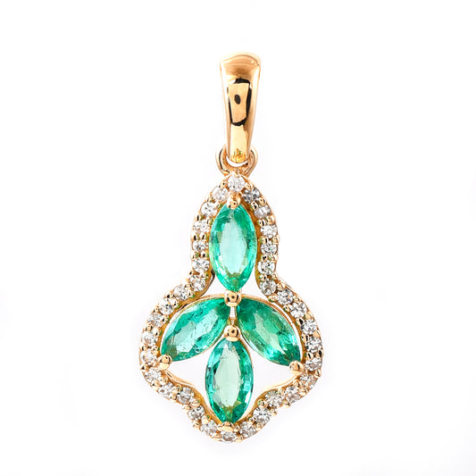 0.59 Ct Marquise Mixed Cut Natural Emerald 14K Gold Pendant