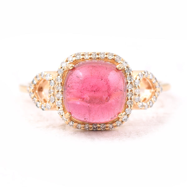 3.18 Ct Oval Cabochon Cut Natural Tourmaline 14K Gold Ring