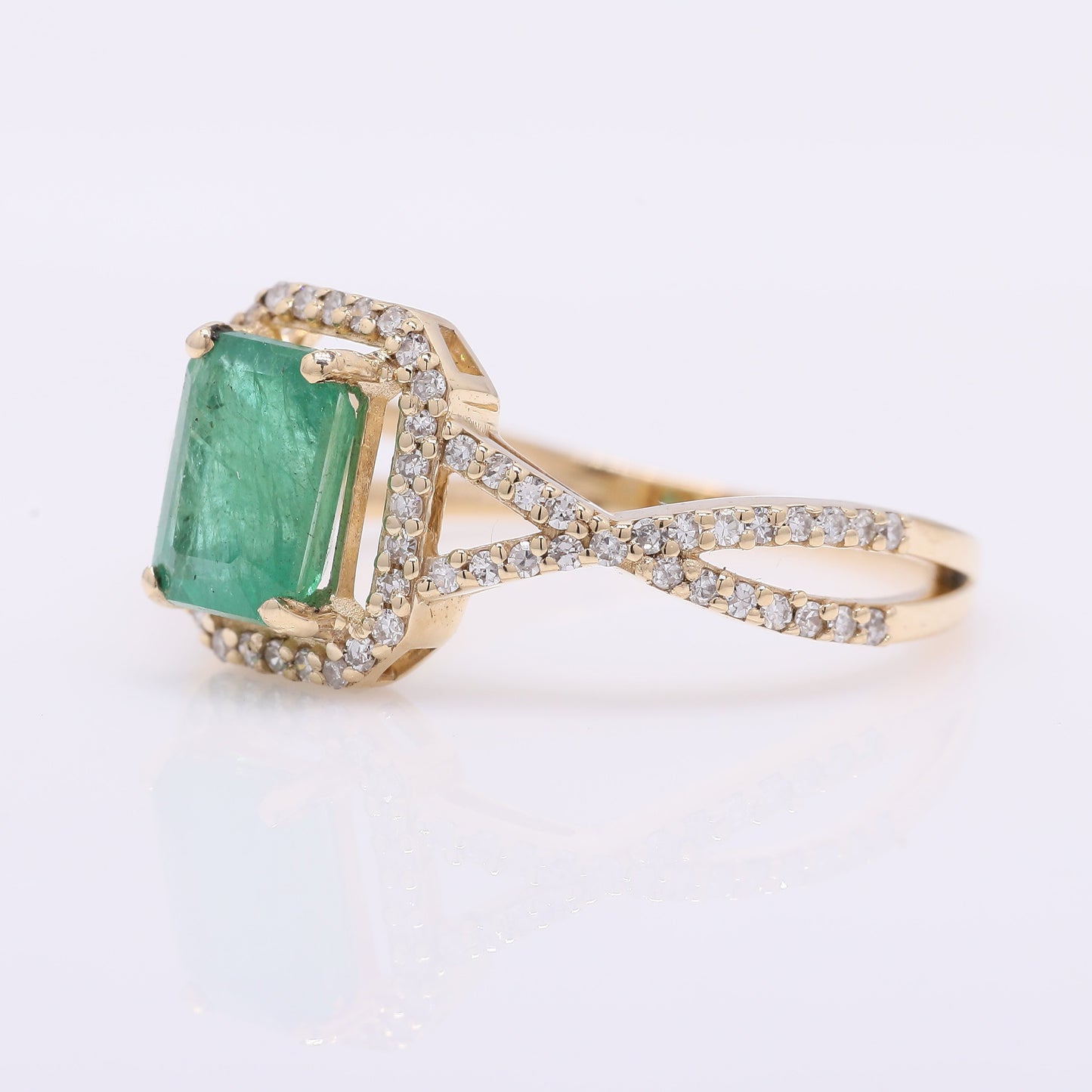 1.31 Ct Octagon Step Cut Natural Emerald 14K Gold Ring