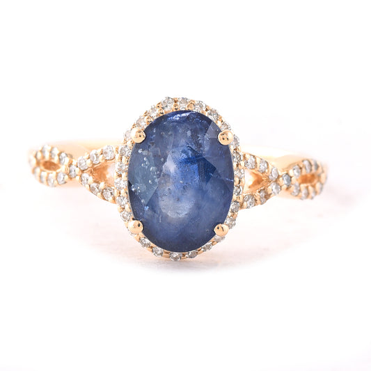 2.51 Ct Oval Mixed Cut Natural Sapphire 14K Gold Ring