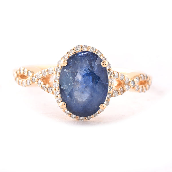 2.51 Ct Oval Mixed Cut Natural Sapphire 14K Gold Ring