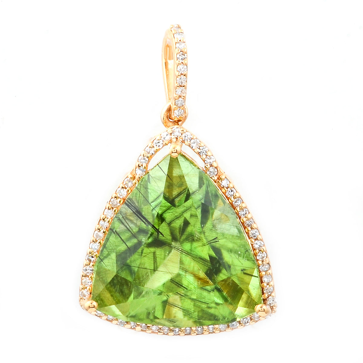 13.73 Ct Trillion Natural Eridot 14K Gold Pendant