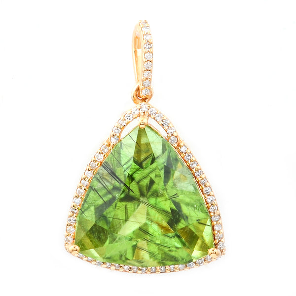 13.73 Ct Trillion Natural Eridot 14K Gold Pendant
