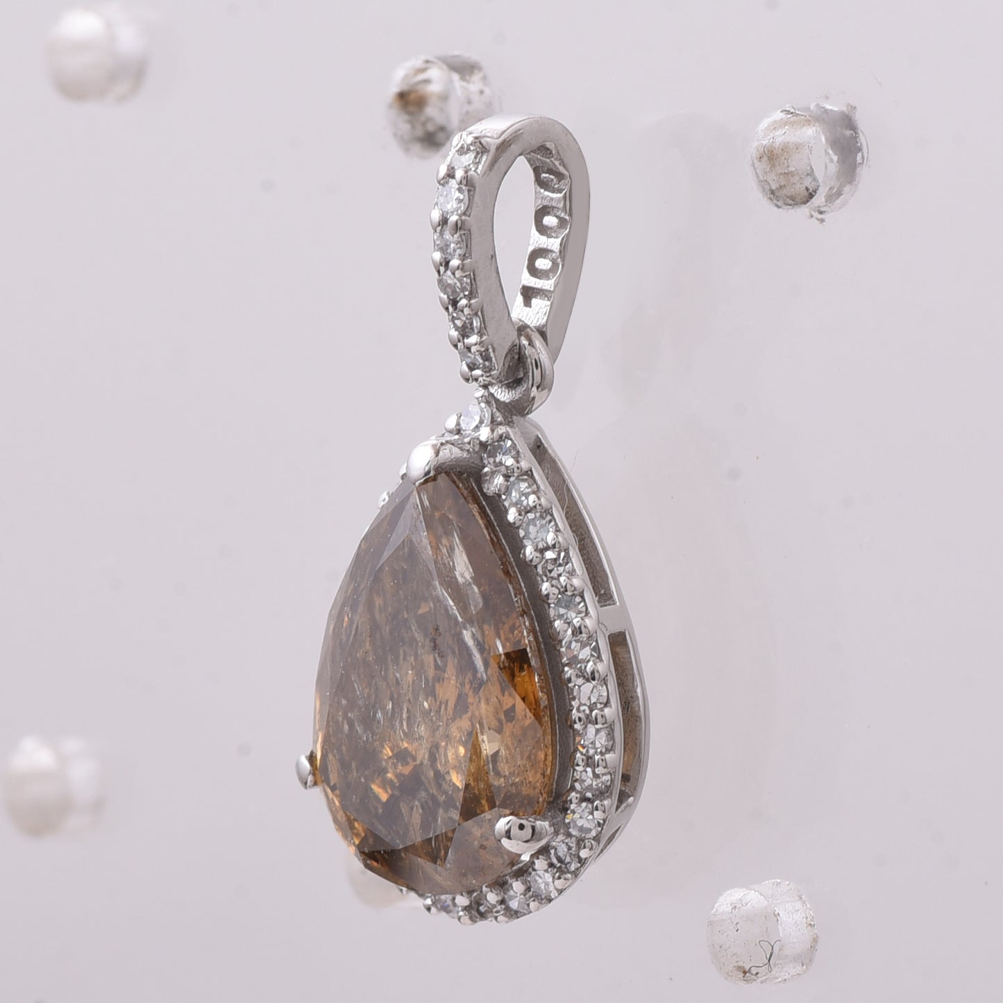 2.12 Ct Pear Brown Diamond 950 Platinum Pendant