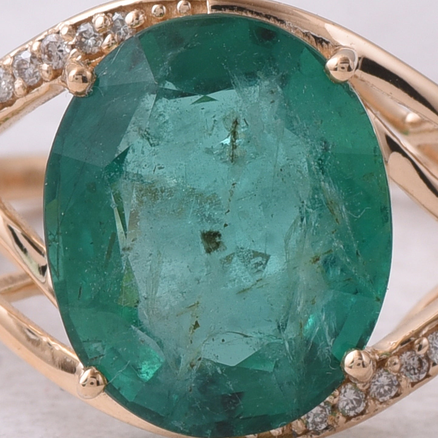 4.10 Ct Oval Mixed Cut Natural Emerald 14K Gold Ring