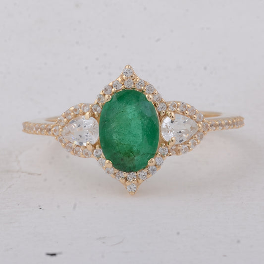 1.58 Ct Oval Emerald 9K Gold Ring