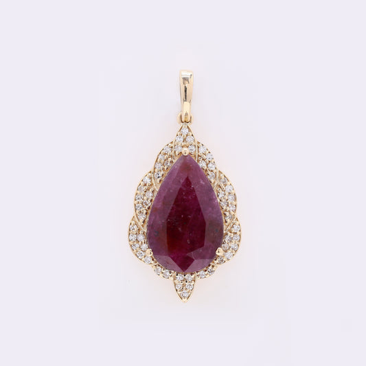 3.98 Ct Pear Mixed Cut Natural Ruby 14K Gold Pendant