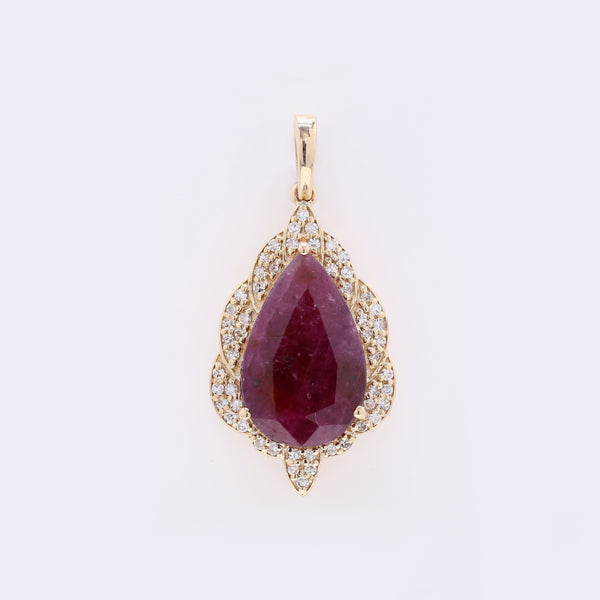 3.98 Ct Pear Mixed Cut Natural Ruby 14K Gold Pendant