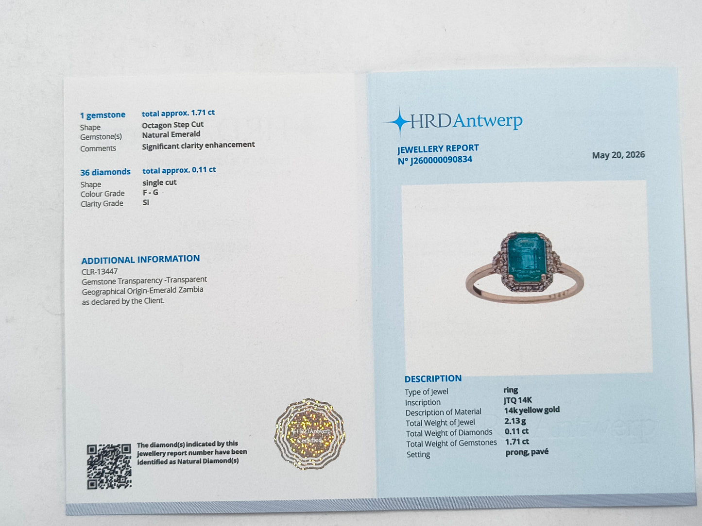 1.82 Ct Octagon Emerald 14K Gold Ring