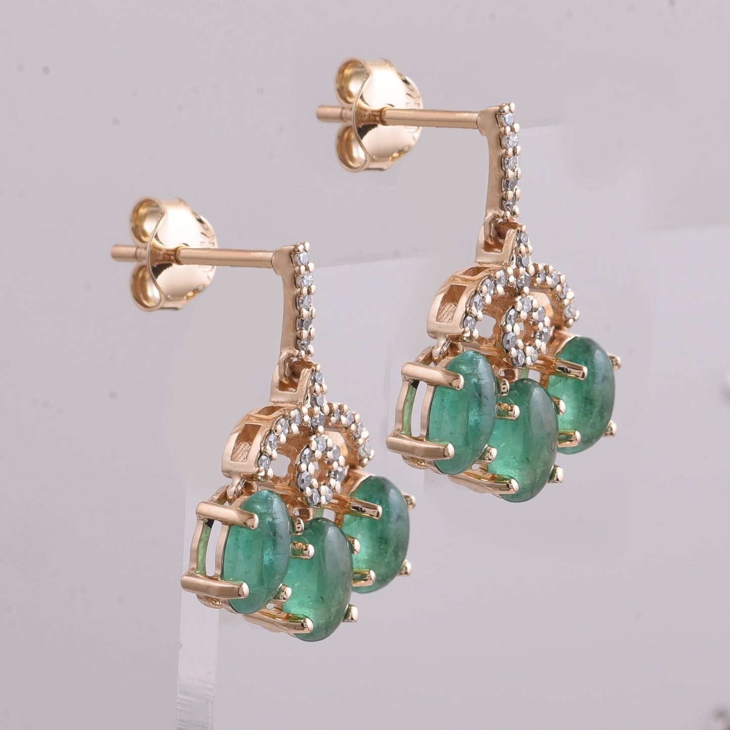 2.81 Ct Oval Cabochon Cut Natural Emerald 14K Gold Earrings